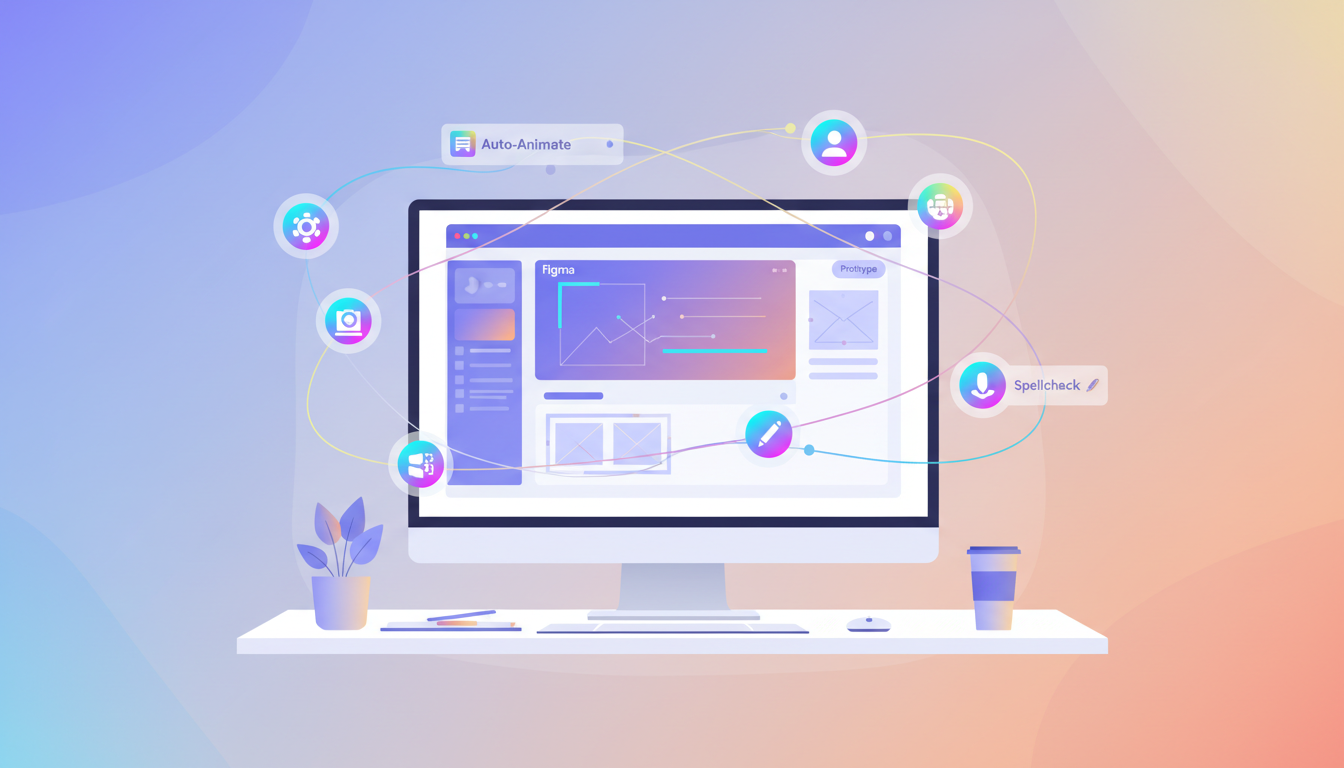 Figma interface with orbiting plugin icons, representing enhanced productivity